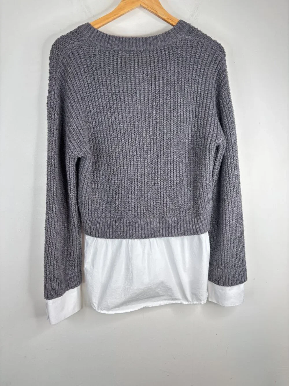 By Anthropologie Cropped Twofer Cardigan M Gray Shirt Hem Academia Preppy Oxford
